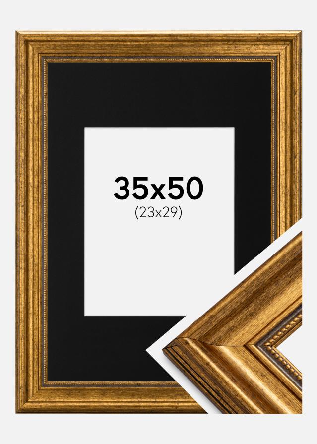 Cadre Rococo Or 35x50 cm - Passe-partout Noir 24x30 cm