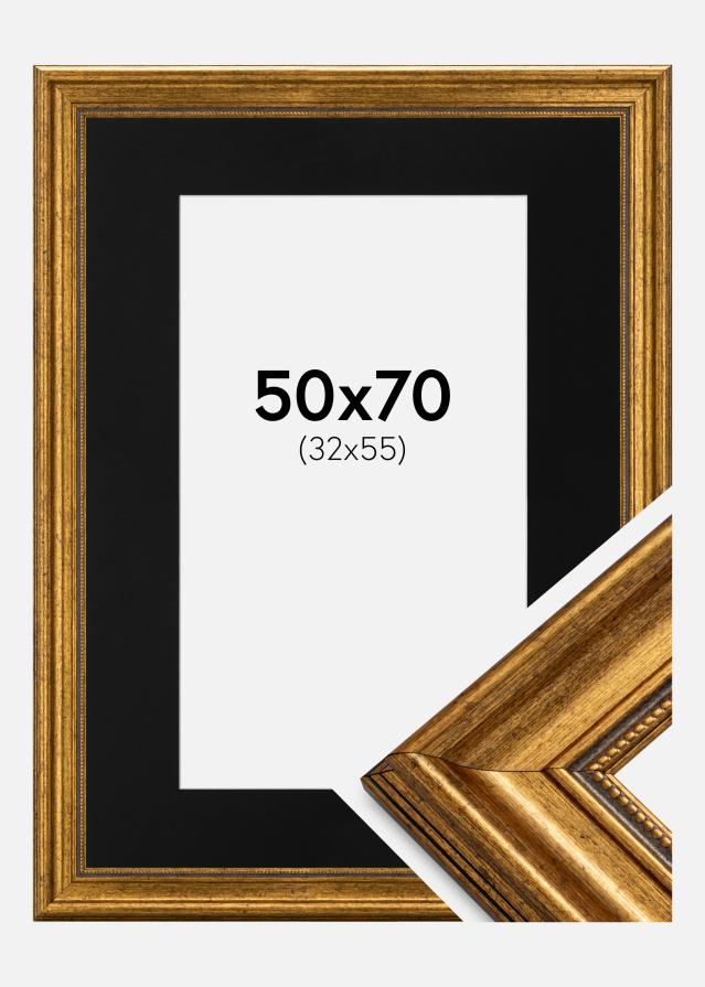 Cadre Rococo Or 50x70 cm - Passe-partout Noir 33x56 cm
