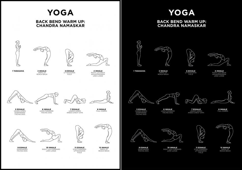 Posters de yoga en blanc ou noir - Chandra Namaskar